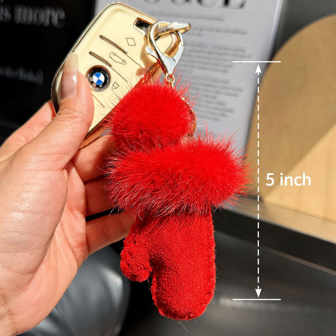 Real Mink Fur Glove & Boot Keychain Fluffy Pom Pom Bag Charm