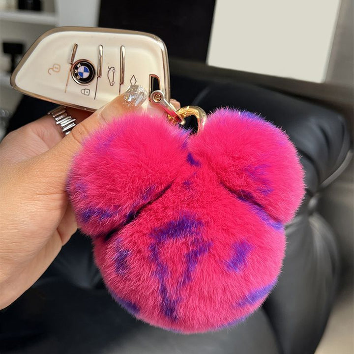 Real Rabbit Fur Bear Keychain Luxury Genuine Fur Pom Pom Bag Charm Key Ring Accessory