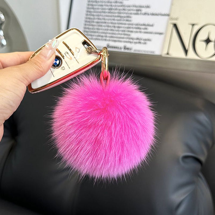 Genuine Fox Fur Pom-Pom Keychain Luxury Fluffy Fur Ball Bag Charm