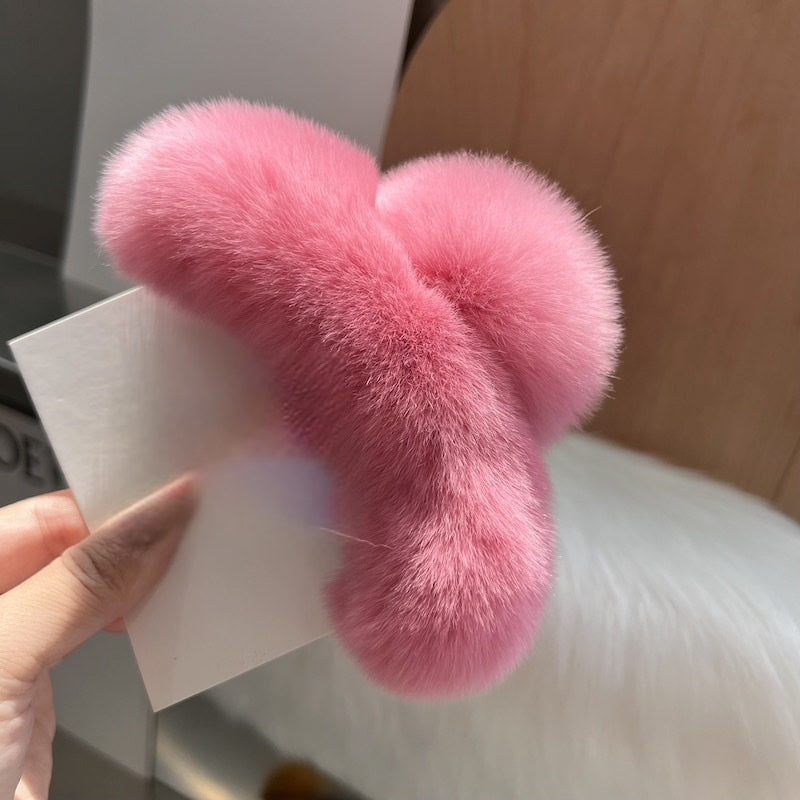 Large Fluffy Rabbit Fur Claw Clip