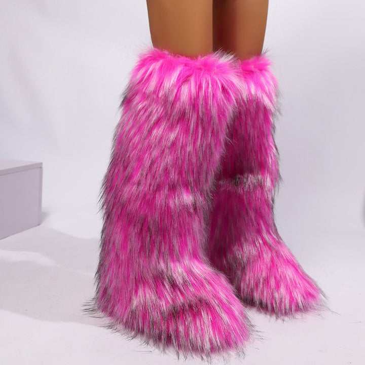 Womens Faux Fur Boot Winter Fluffy Long Furry Boots for Girls Outdoor Fuzzy Knee-High Boots