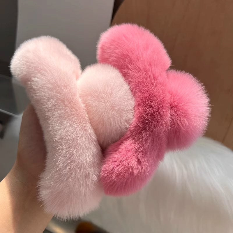 Large Fluffy Rabbit Fur Claw Clip