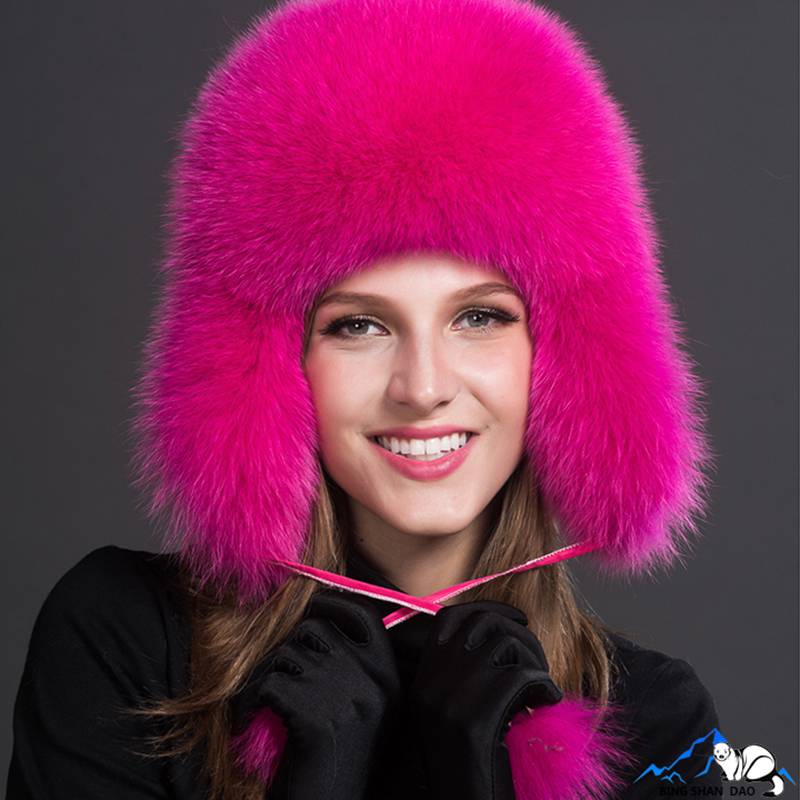 Real Fox Fur Trapper Hats for Women Winter Outdoor Cold Weather Fluffy Fuzzy Furry Genuine Fur Hats