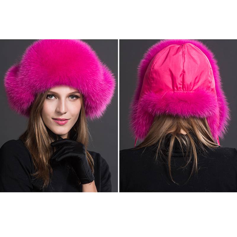 Real Fox Fur Trapper Hats for Women Winter Outdoor Cold Weather Fluffy Fuzzy Furry Genuine Fur Hats