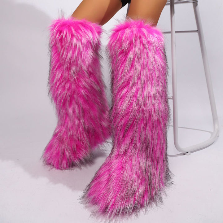 Womens Faux Fur Boot Winter Fluffy Long Furry Boots for Girls Outdoor Fuzzy Knee-High Boots