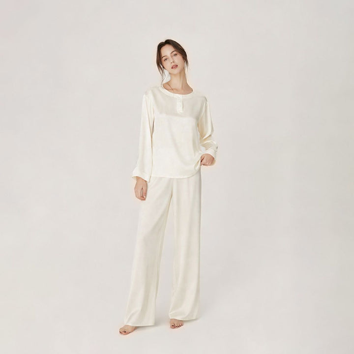 22 Momme Round Neck Long Sleeve Pullover Silk Pajama Set for Women