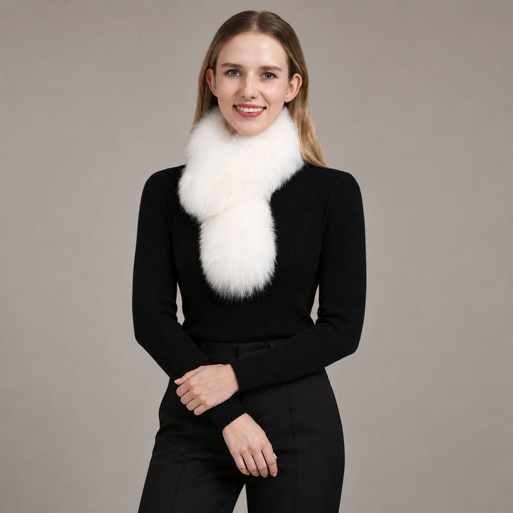 Women’s Real Fox Fur Cross-Over Scarf Genuine Plush Winter Fur Neck Warmer Collar