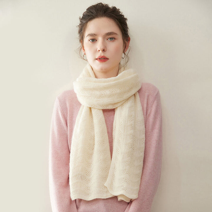 Women's Scalloped Edge Textured Knit 100% Cashmere Scarf