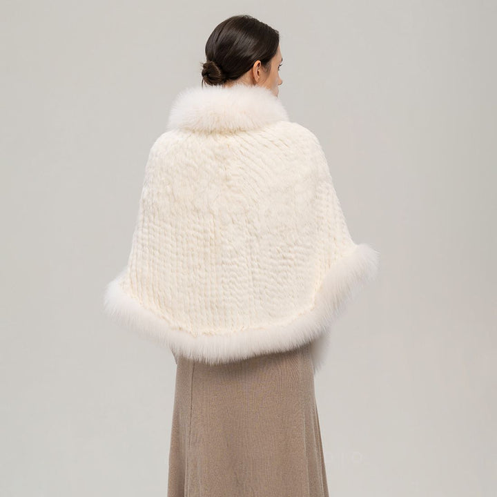 Winter Wedding Real Fox Fur Trimmed Rabbit Fur Knitted Shawl Wrap Cape