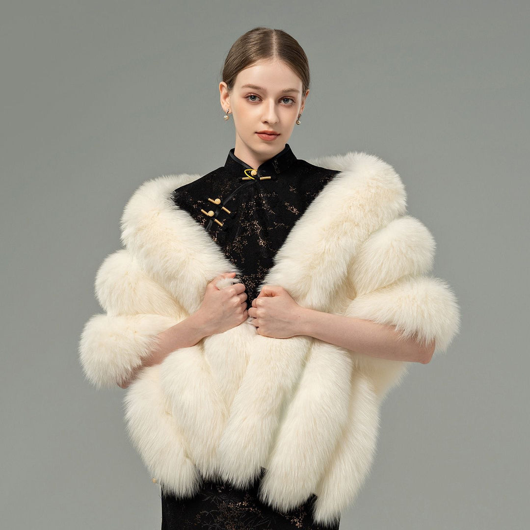 Oversized Women's Luxurious Genuine Fox Fur Shawl Wrap Stole Cape For Evening Dress Wedding Party