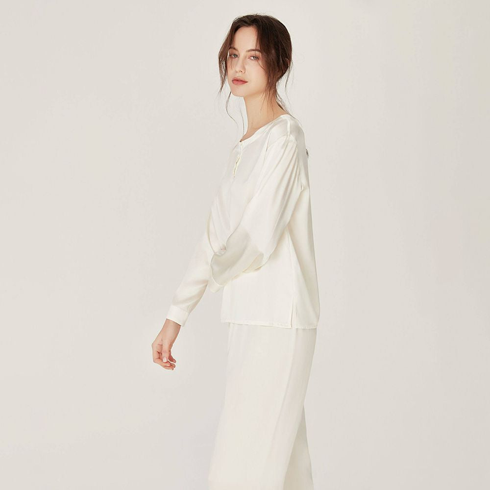 22 Momme Round Neck Long Sleeve Pullover Silk Pajama Set for Women