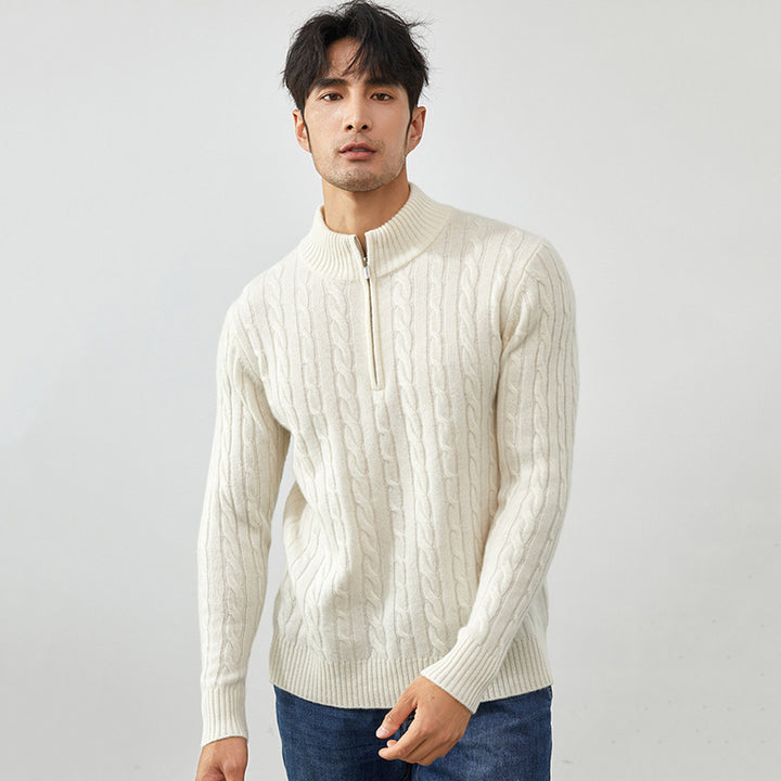 Men's Classic & Cozy Cable Knit 100% Cashmere Half-Zip Sweater