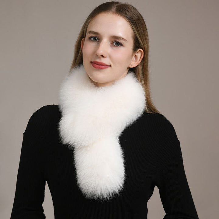 Women’s Real Fox Fur Cross-Over Scarf Genuine Plush Winter Fur Neck Warmer Collar