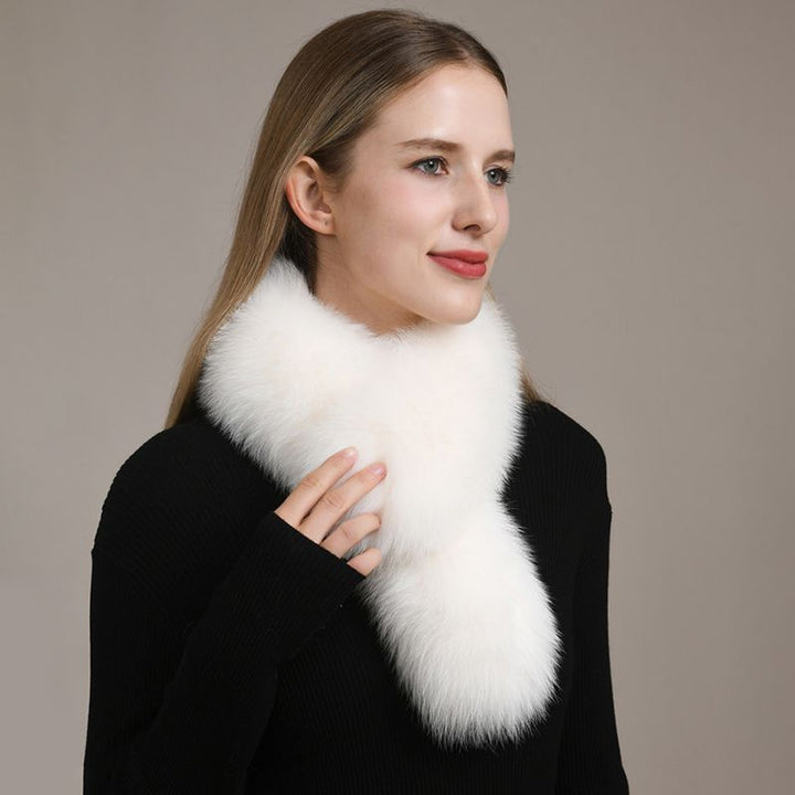 Women’s Real Fox Fur Cross-Over Scarf Genuine Plush Winter Fur Neck Warmer Collar
