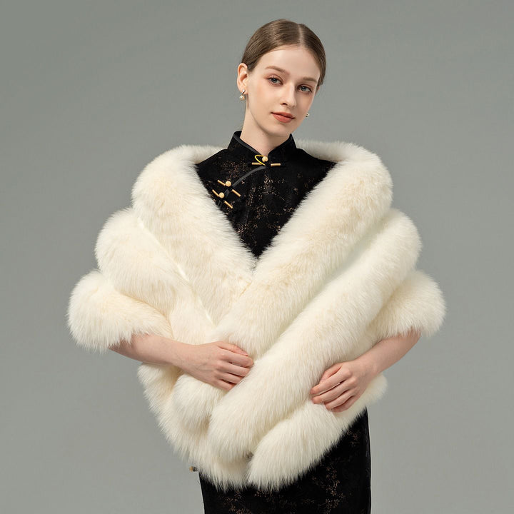 Oversized Women's Luxurious Genuine Fox Fur Shawl Wrap Stole Cape For Evening Dress Wedding Party