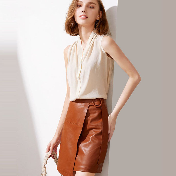 Women’s Sleeveless Draped V-Neck Mulberry Silk Blouse Top
