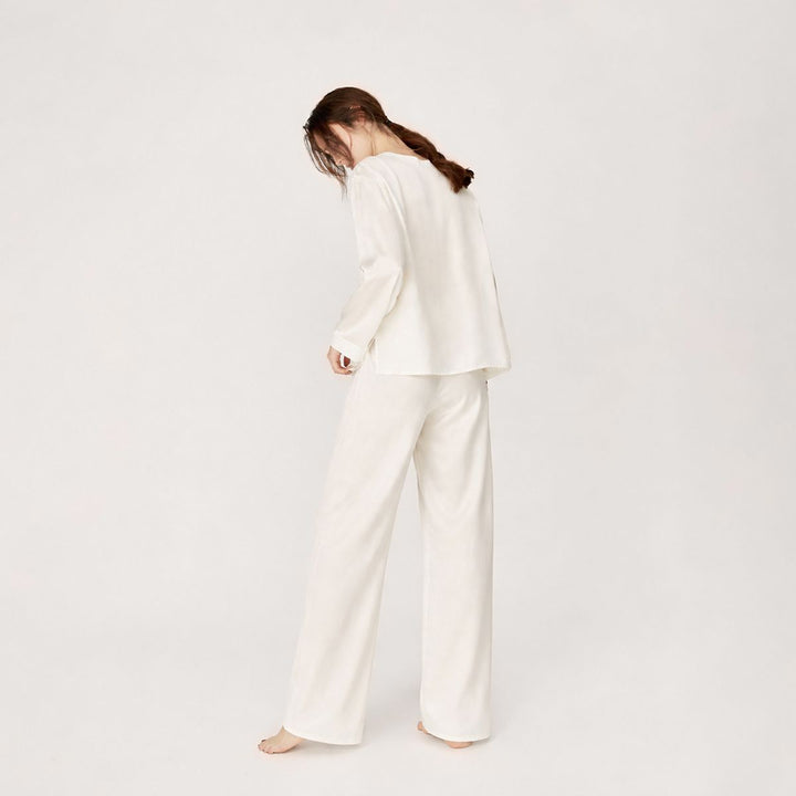 22 Momme Round Neck Long Sleeve Pullover Silk Pajama Set for Women