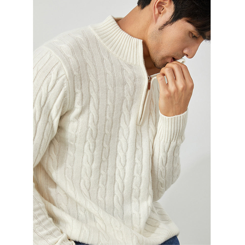 Men's Classic & Cozy Cable Knit 100% Cashmere Half-Zip Sweater