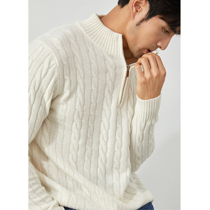 Men's Classic & Cozy Cable Knit 100% Cashmere Half-Zip Sweater