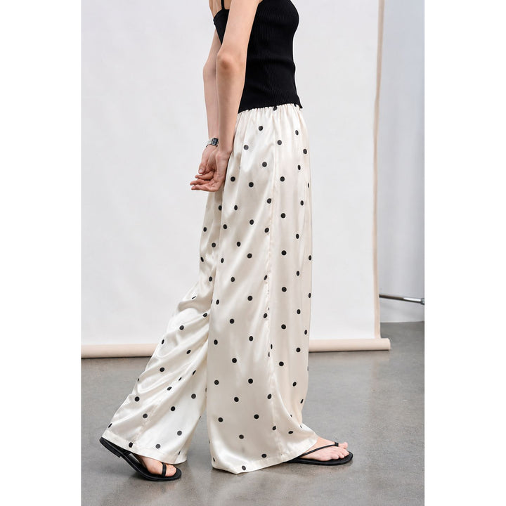 Polka-Dot Print Washable Mulberry Silk Wide-Leg Pants For Women