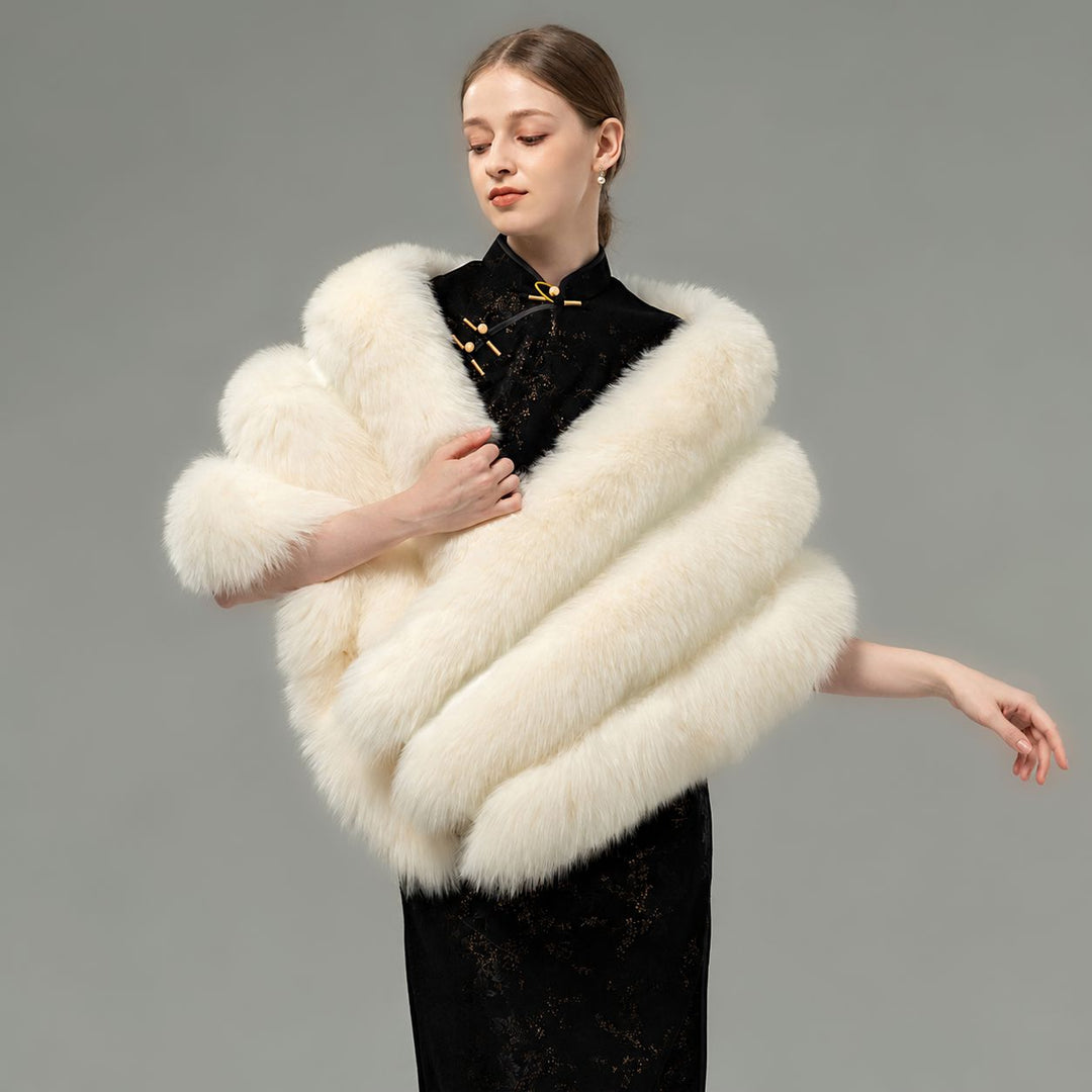 Oversized Women's Luxurious Genuine Fox Fur Shawl Wrap Stole Cape For Evening Dress Wedding Party