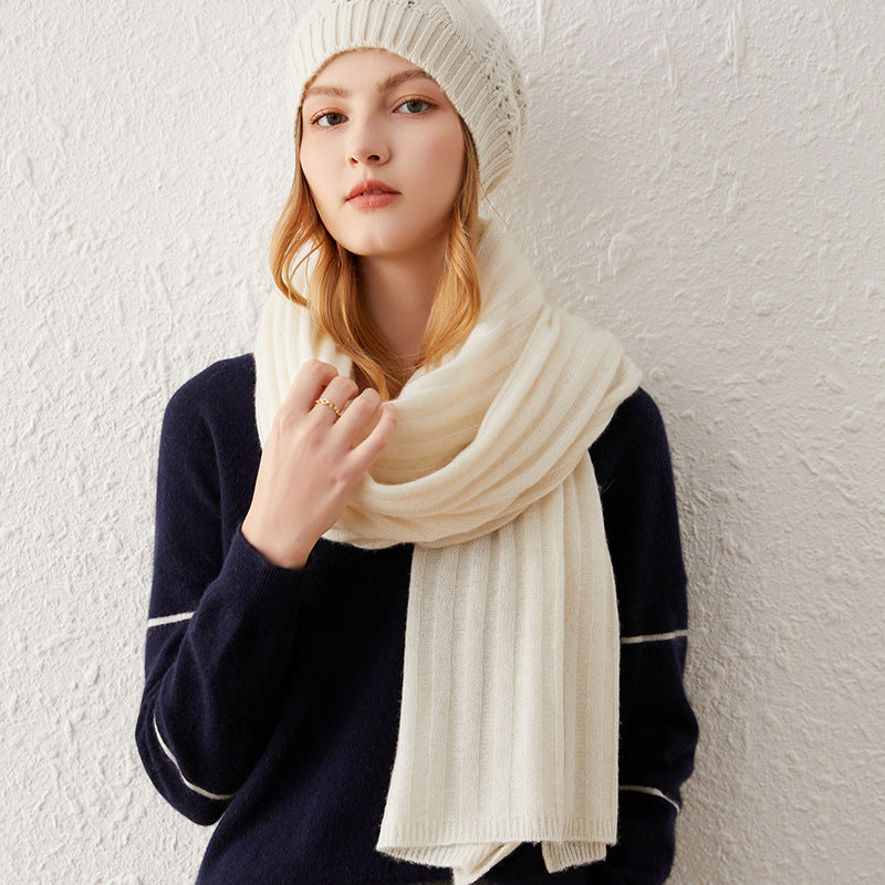 Winter Soft Cozy Ribbed Long 100% Premium Cashmere Scarf for Women