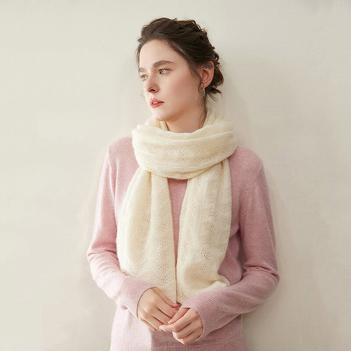 Women's Scalloped Edge Textured Knit 100% Cashmere Scarf