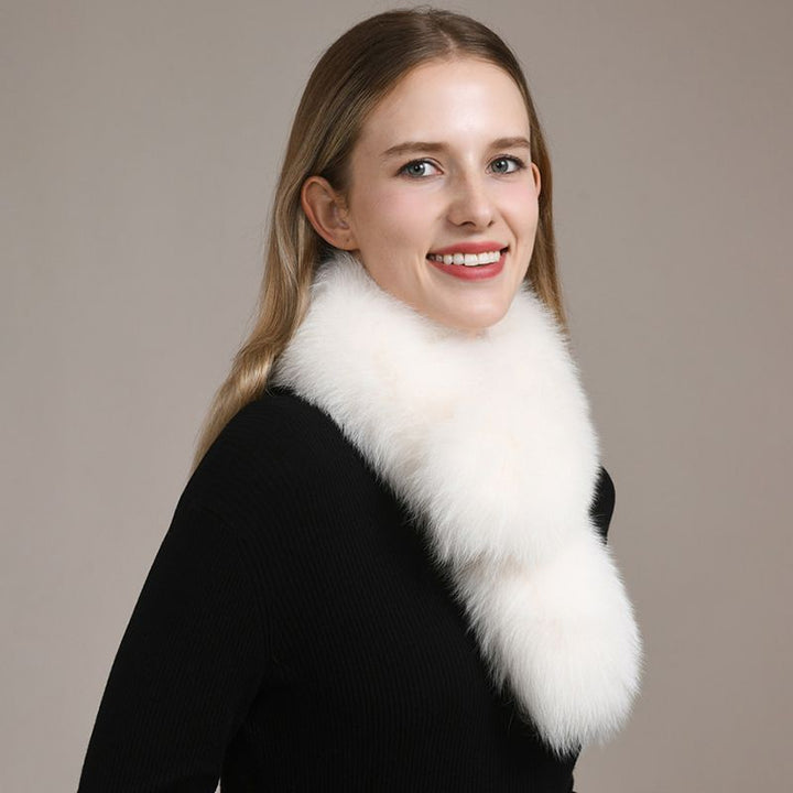 Women’s Real Fox Fur Cross-Over Scarf Genuine Plush Winter Fur Neck Warmer Collar
