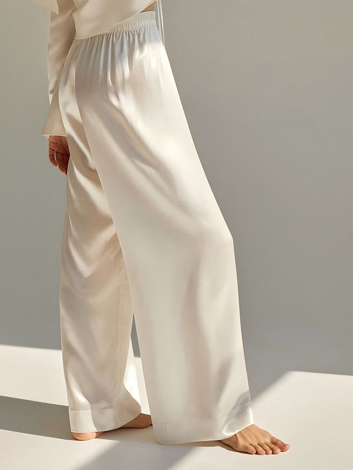 22 Momme Sexy Tie-Front  V-Neck Long Sleeve Silk Pajama Set for Women