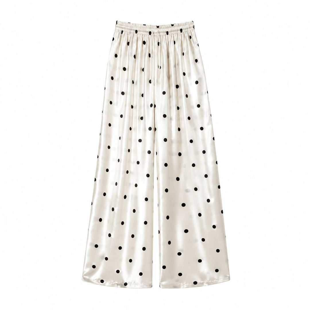Polka-Dot Print Washable Mulberry Silk Wide-Leg Pants For Women