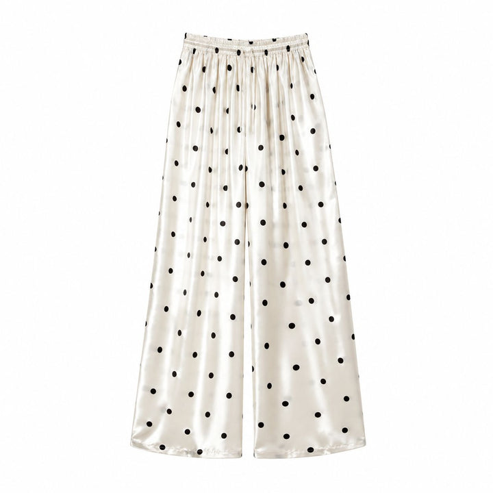 Polka-Dot Print Washable Mulberry Silk Wide-Leg Pants For Women