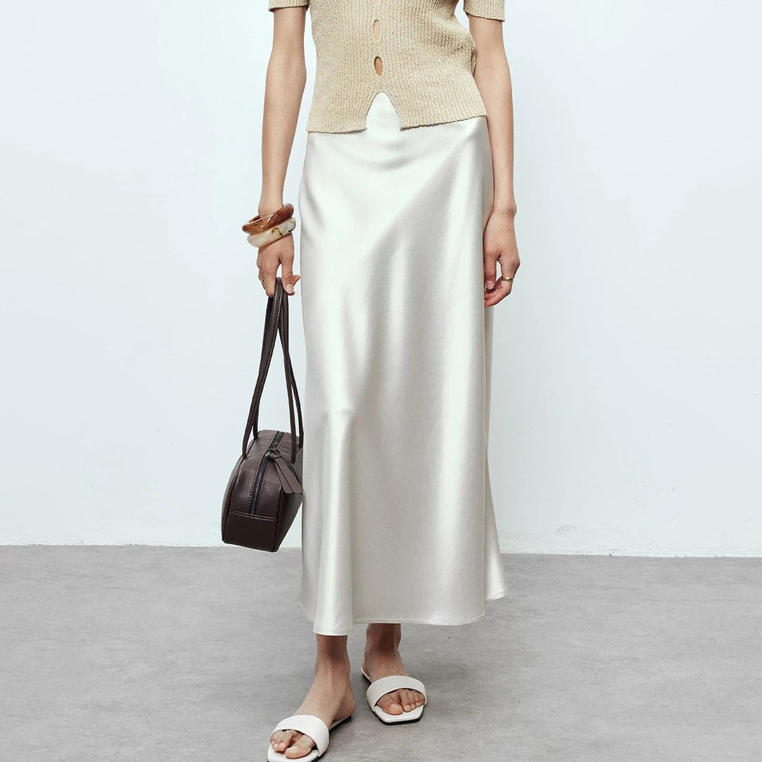 Women's 100% Mulberry Silk Maxi Slip Skirt Elegant High Waist Silk Bias Cut Long Skirt