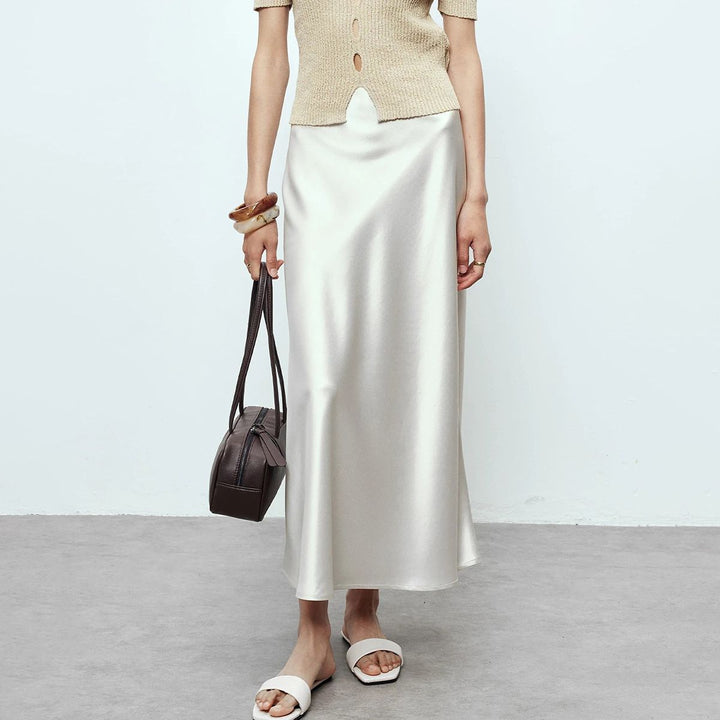 Women's 100% Mulberry Silk Maxi Slip Skirt Elegant High Waist Silk Bias Cut Long Skirt