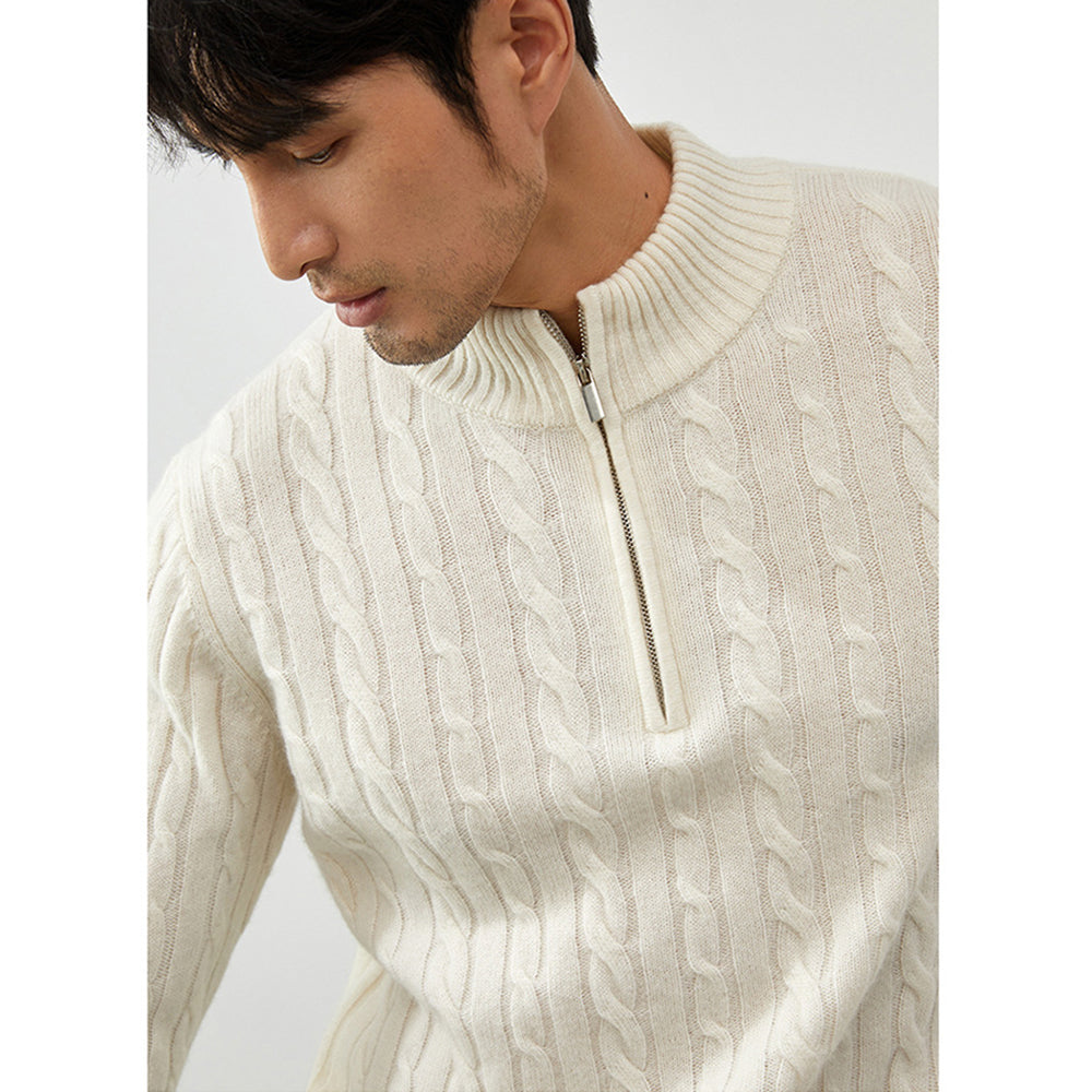 Men's Classic & Cozy Cable Knit 100% Cashmere Half-Zip Sweater