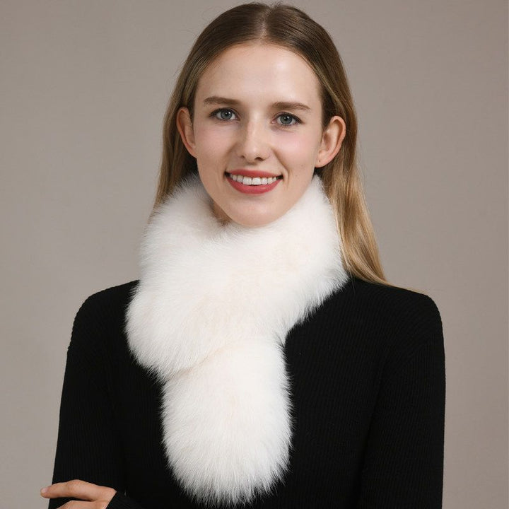 Women’s Real Fox Fur Cross-Over Scarf Genuine Plush Winter Fur Neck Warmer Collar