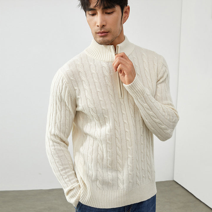 Men's Classic & Cozy Cable Knit 100% Cashmere Half-Zip Sweater