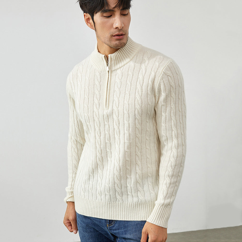 Men's Classic & Cozy Cable Knit 100% Cashmere Half-Zip Sweater