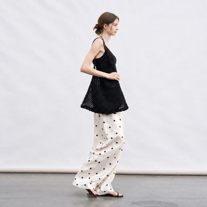 Polka-Dot Print Washable Mulberry Silk Wide-Leg Pants For Women