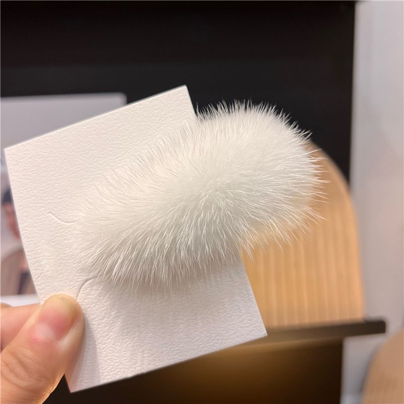 Mink Fur Hair Clip Soft Fluffy Oval Snap Hair Barrette