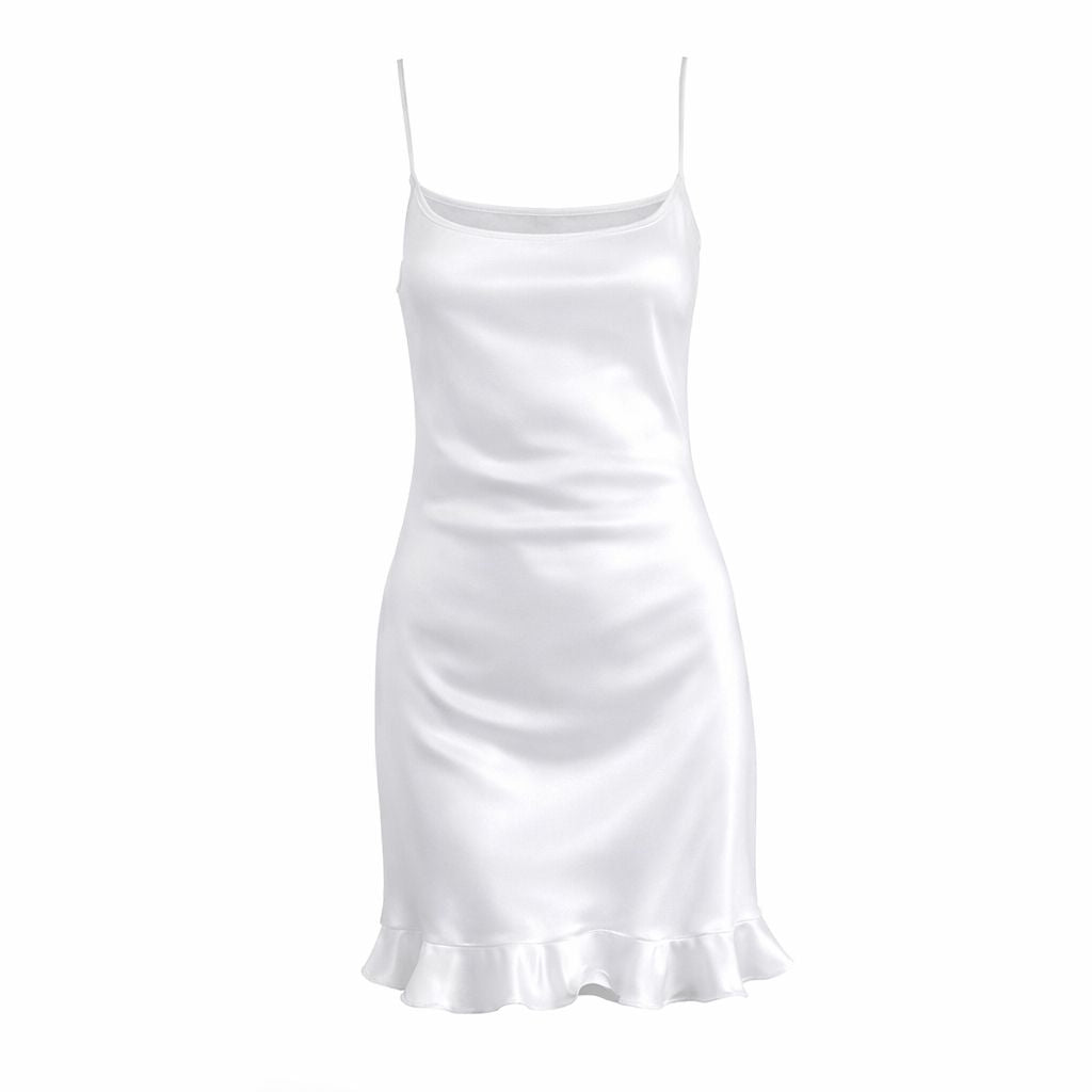 Women’s 100% Mulberry Silk Nightgown Ruffle Hem Silk Chemise Soft Silk Sleep Dress
