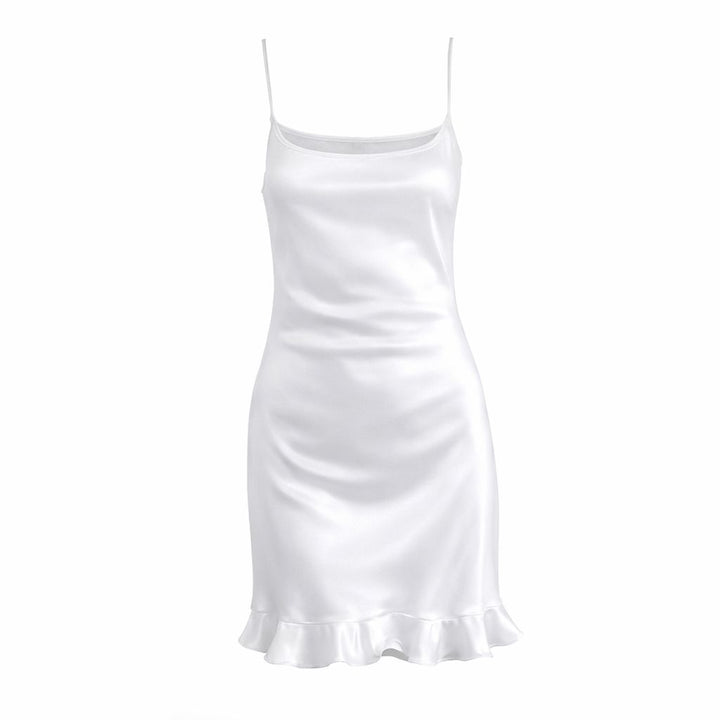 Women’s 100% Mulberry Silk Nightgown Ruffle Hem Silk Chemise Soft Silk Sleep Dress