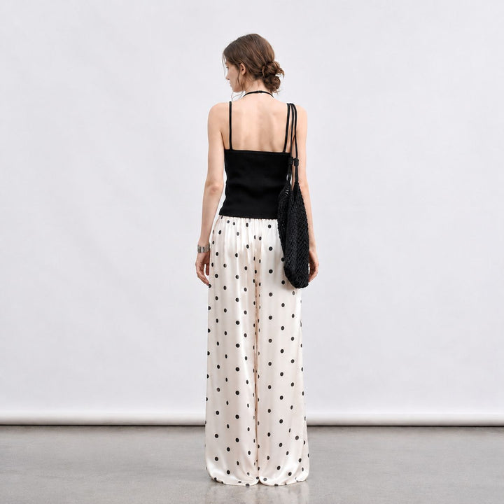 Polka-Dot Print Washable Mulberry Silk Wide-Leg Pants For Women