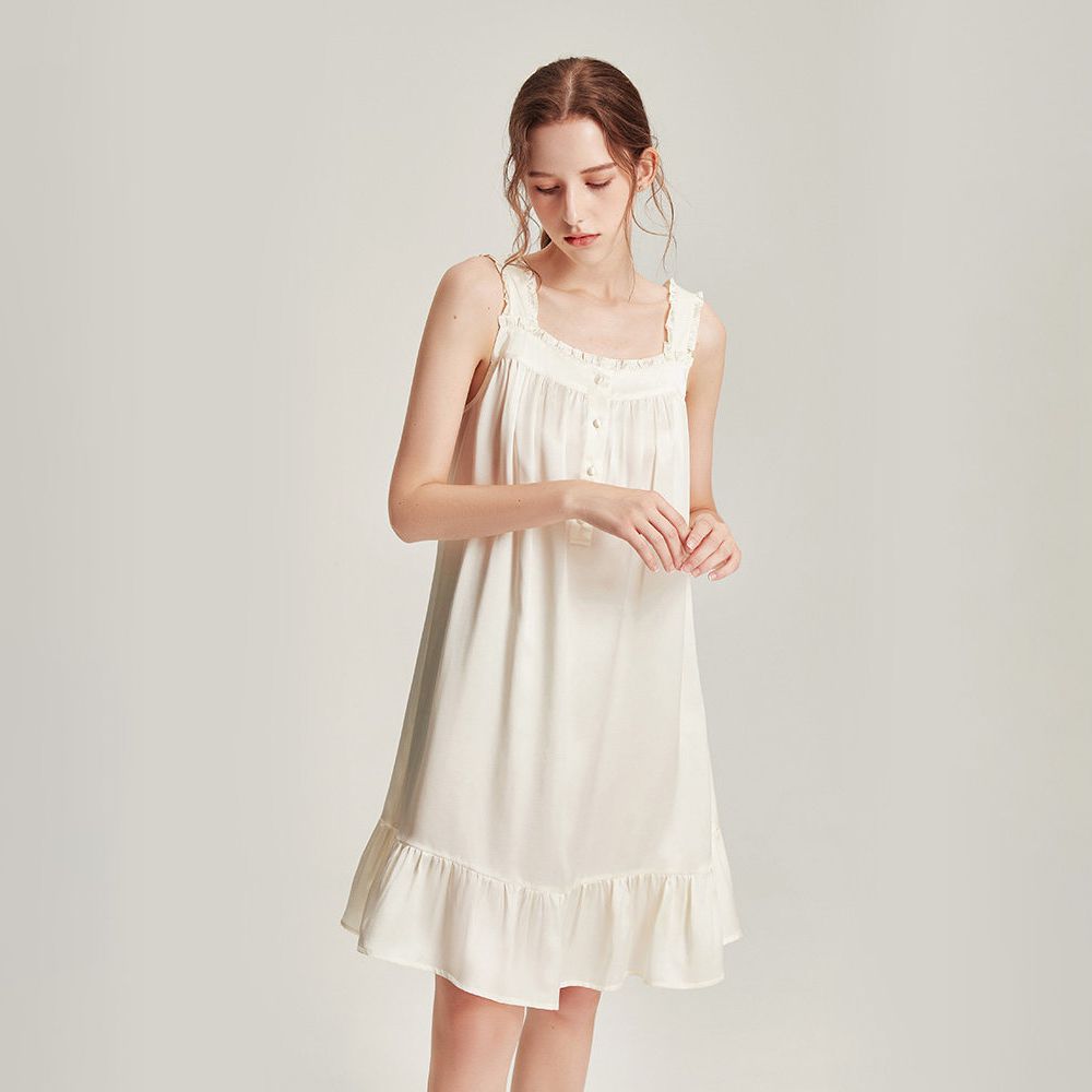 Ivory Bridal Silk Nightgown Wedding Morning 100% Silk Sleep Dress LSP054
