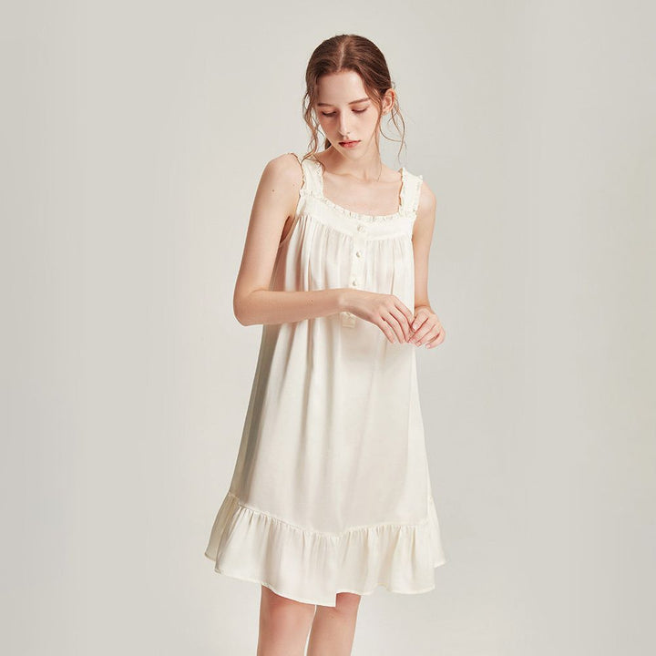 Ivory Bridal Silk Nightgown Wedding Morning 100% Silk Sleep Dress LSP054