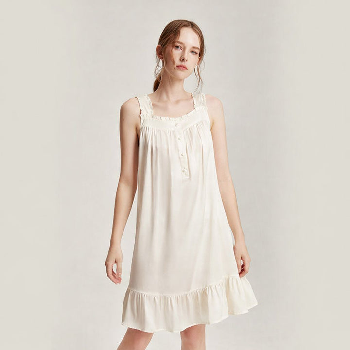 Ivory Bridal Silk Nightgown Wedding Morning 100% Silk Sleep Dress LSP054