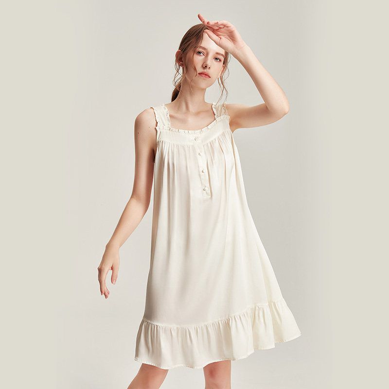 Ivory Bridal Silk Nightgown Wedding Morning 100% Silk Sleep Dress LSP054