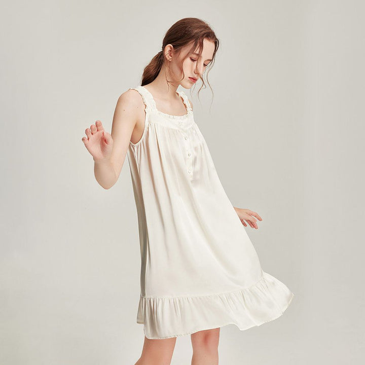 Ivory Bridal Silk Nightgown Wedding Morning 100% Silk Sleep Dress LSP054