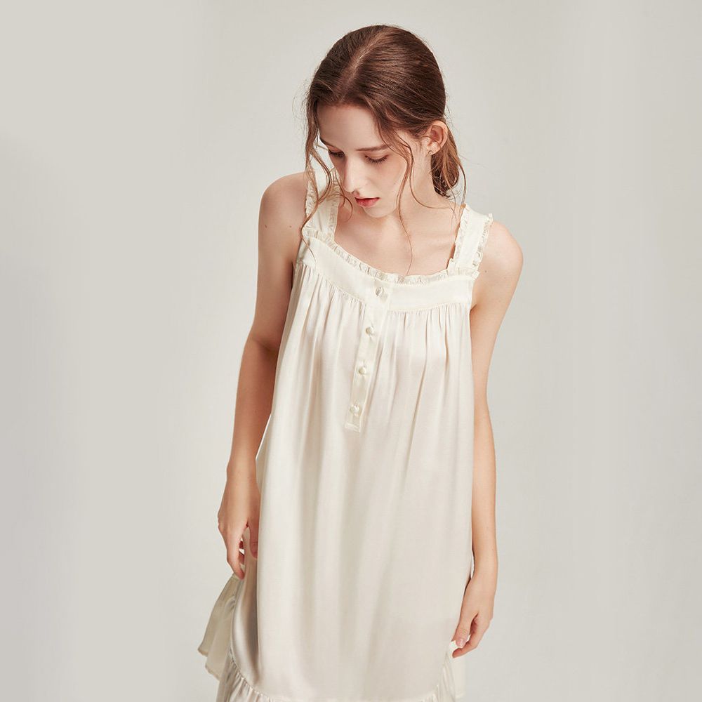 Ivory Bridal Silk Nightgown Wedding Morning 100% Silk Sleep Dress LSP054