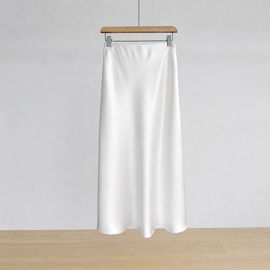 22 Momme Mulberry Charmeuse Silk Midi Skirt with Side Slit