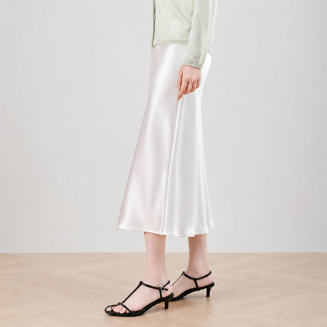 22 Momme Mulberry Charmeuse Silk Midi Skirt with Side Slit